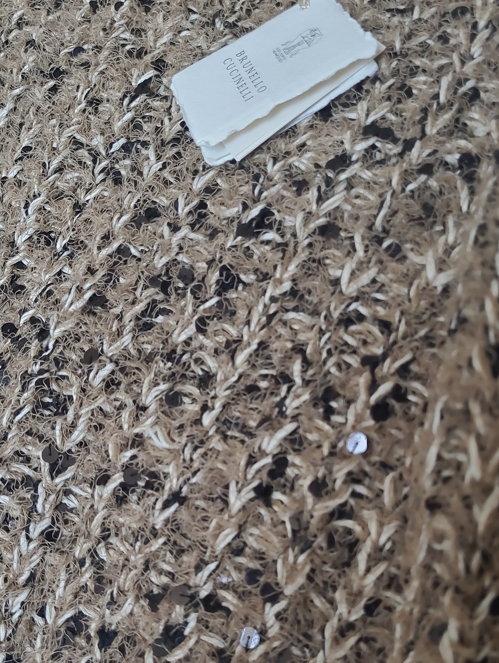 Brunello Cucinelli Tan Brown Sequined Chunky Knit Sweater - Picture 3 of 8